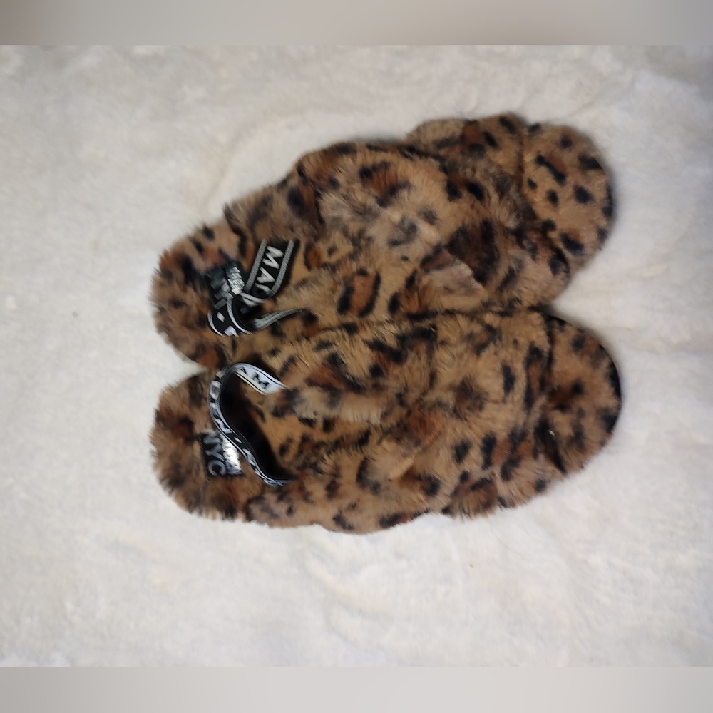 Madden NYC Leopard Print Fuzzy Slides